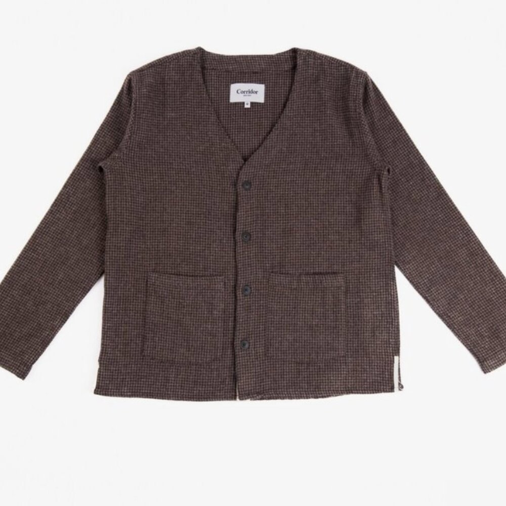 CORRIDOR Brown Houndstooth Wool Blend Cardigan NWT